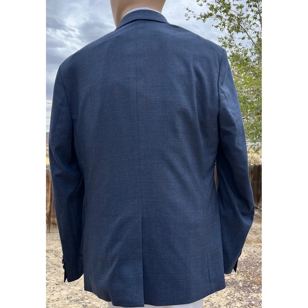 New Banana Republic Blazer Men 44R Blue Slim Fit Glen Plaid Suit Jacket Stretch